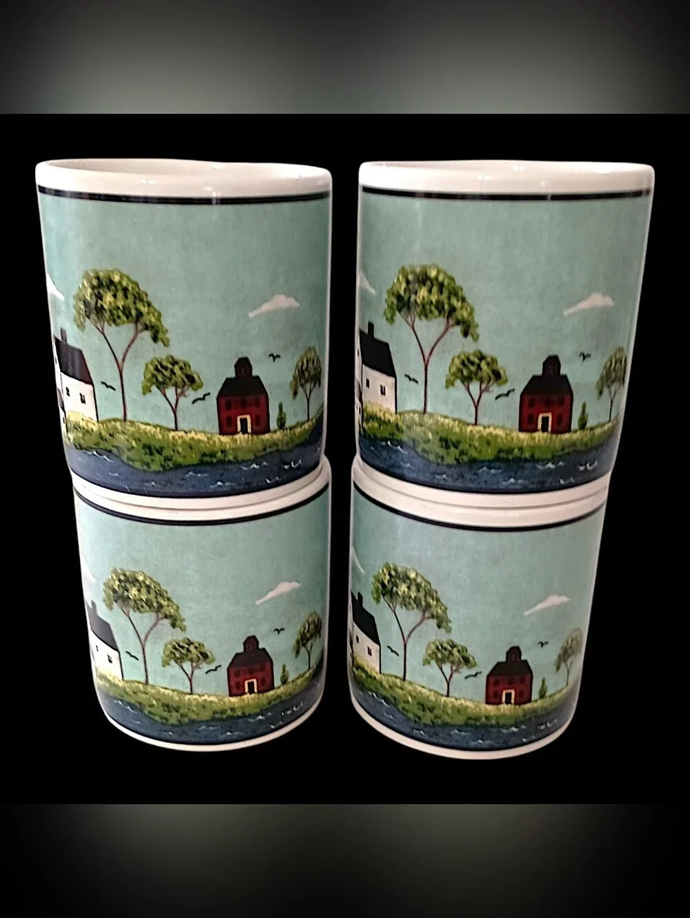 4 Vtg Sakura Coastal Breeze Coffee Mugs Warren Kimble Nautical 10oz Beach House